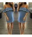 Dress Jeans Boat Neckline With Ruffle